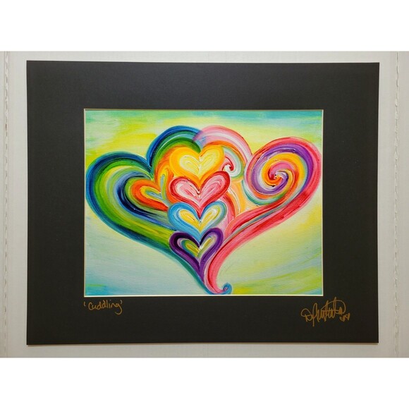 Debbie Arambula Art Print "CUDDLING" Heart Artist Signed 20x16 Mat Gilroy CA - Picture 2 of 9